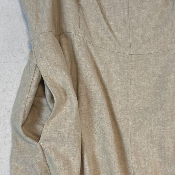 Old Navy‎ Linen Midi Dress Sz XXL Beige Flax Minimalist Capsule Smocked Pockets - Picture 4 of 8
